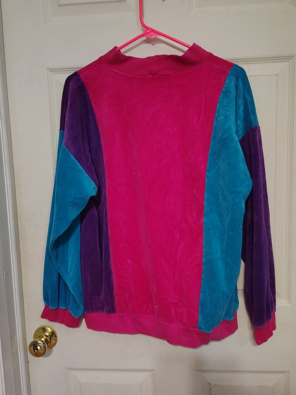 Vtg 80s Shadowline Colorblock Velour Track Suit Top Medium